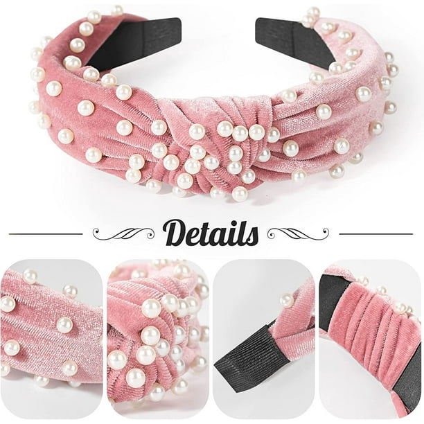 JM Diademas De Moda Para Mujeres Y Niñas, 4 Piezas De Diademas Anudadas Diadema De Perlas Diadema De Parte Superior Ancha Bandas De Pelo Con Nudo Vintage Aros De Pelo Con Estampado