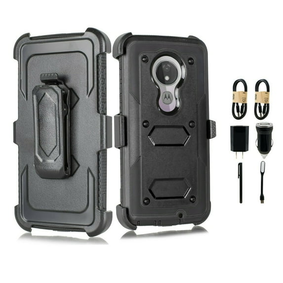 Value Pack ! for T-Mobile Revvlry+ Plus Case, Shockproof Full Body Protective Case Cover with Kickstand and Belt Swivel Clip Compatible with Motorola Moto G7 / G7 Plus case Phone Case 360° (Black)