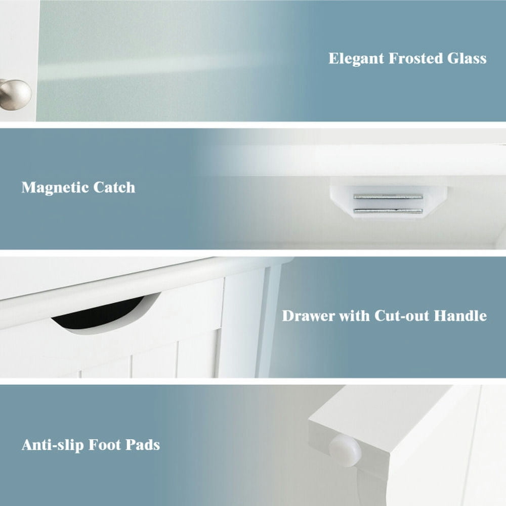 Finihen Bathroom Storage Cabinet, Bathroom Floor Cabinet, Tall Floor Storage Cabinet with 2 Doors and 1 Drawer for Bathroom, Living Room, Bedroom, Kitchen, White Finihen Bathroom Storage Cabinet, Bathroom Floor Cabinet, Tall Floor Storage Cabinet with 2 Doors and 1 Drawer for Bathroom, Living Room, Bedroom, Kitchen, White