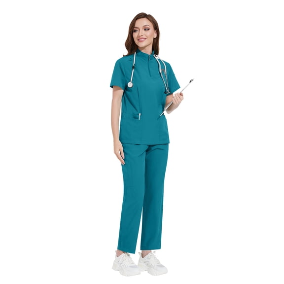 VIAOLI Medical Scrubs Set - Stretchy Poly-Spandex with Pockets, for Medical Uniform Women, S-XXL Multi-Color