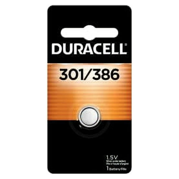 Duracell 301/386 Silver Oxide Button Battery, 1 Count Pack, 301/386 Battery, Long-Lasting for Watches, Medical Devices, Toys, and More