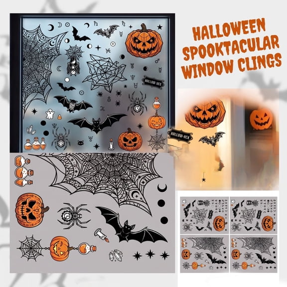 Spiders Halloween Decor, Halloween Pumpkin Decor, Bat Decorations, Ghost Decorations, Waterproof and Fade-Resistant Halloween Static Window That Stick Firmly to Glass Without