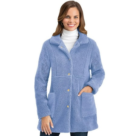 Snap-Front Sherpa Jacket with Snap Patch Pockets and Soft Collar