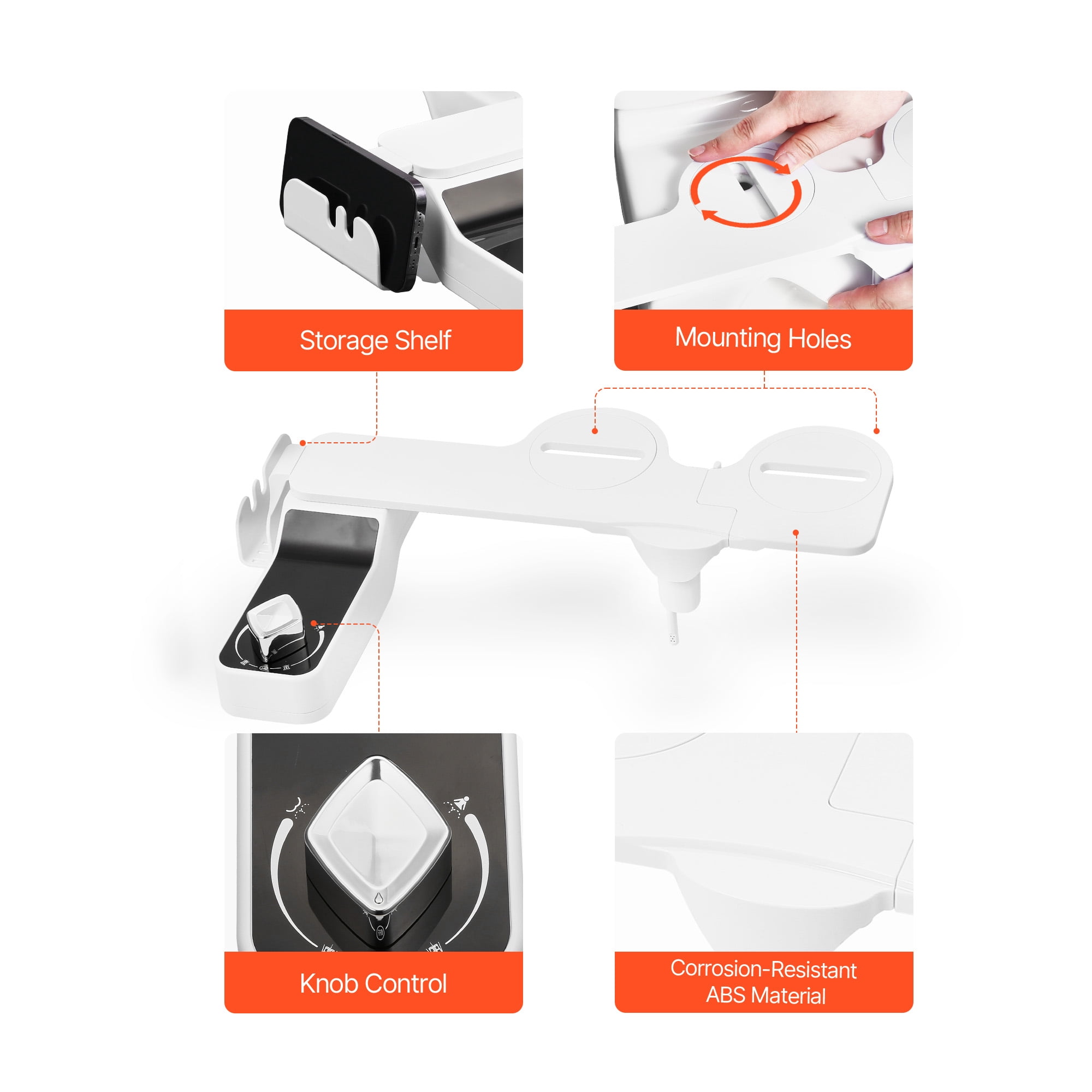 KFFKFF Ultra-Thin Bidet Attachment for Toilets, 0.3" Design - Dual Nozzles, Adjustable Water Pressure, Non-Electric Cold Water Sprayer for Front and Rear Cleansing, White
