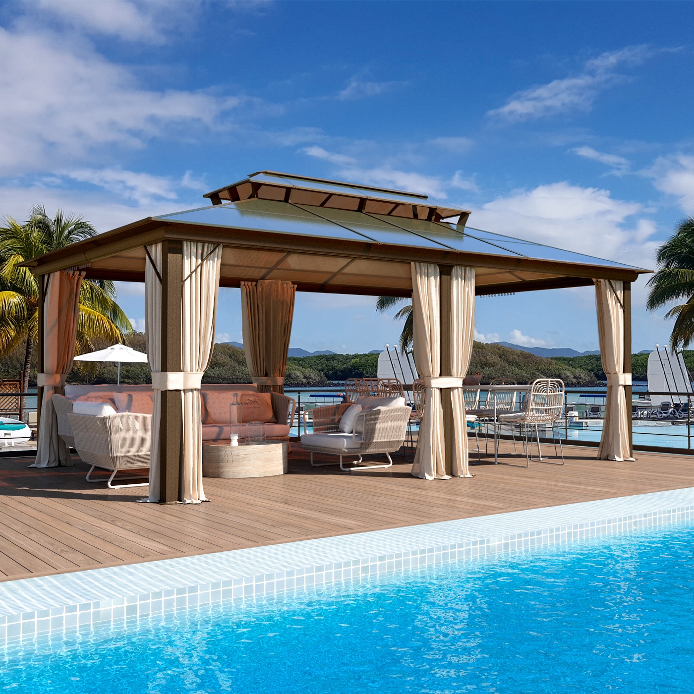 Yoleny 12'x20' Outdoor Hardtop Polycarbonate Gazebo Canopy Curtains