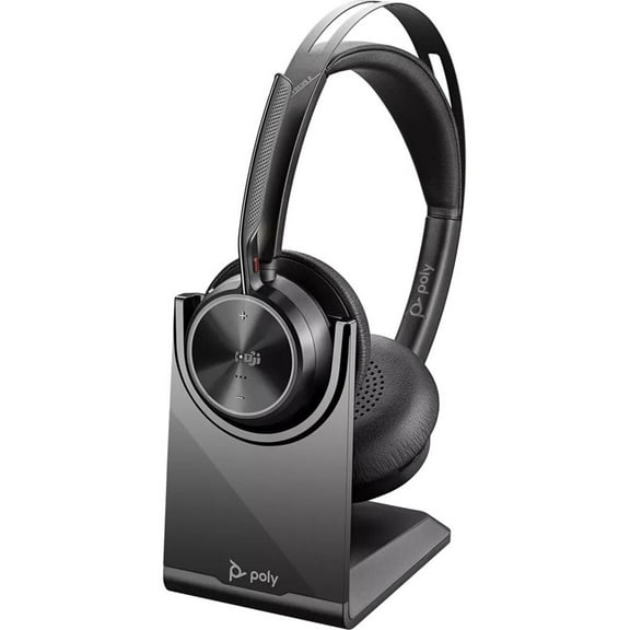 Polycom Voyager Focus 2 UC Bluetooth Active Noise Cancelling USB-C Stereo On-Ear Headset with Charge Stand, Microsoft Teams Certified
