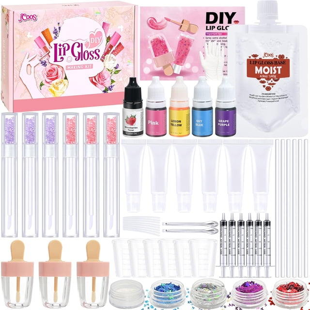 Kit para hacer brillos de labios DIY JCOOS para mujeres y adolescentes con 58 piezas