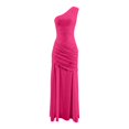 thumbnail image 4 of XIAOCHA Summer Glam Maxi Dress for Women One Shoulder Ruched Waist Solid Satin Formal Party Gown, 4 of 5