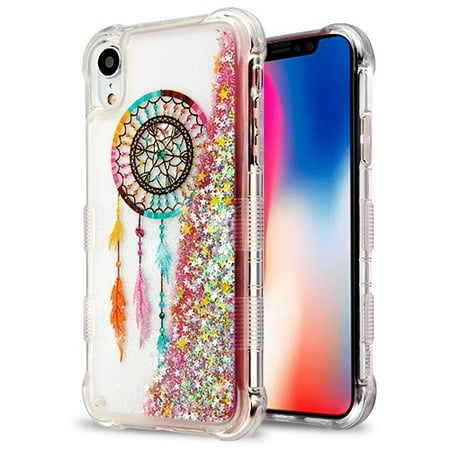 Apple iPhone XR (6.1 inch)(2018 Model) Phone Case BLING TUFF Hybrid Liquid Glitter Quicksand Rubber Silicone Gel TPU Protector Hard Cover - Dreamcatcher Phone Case for Apple iPhone Xr