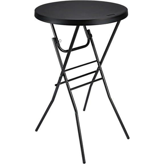 Cocktail Table 28in High Top Round Folding Indoor Outdoor, Plastic Bar Height Foldable Bistro Tall Table for Party, Patio, Dining Room, Kitchen, Events, Removable Locking Legs, Black
