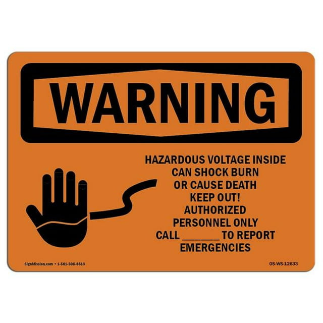 SignMission OS-WS-A-1218-L-12633 12 x 18 in. OSHA Warning Sign - Hazardous Voltage Inside with Symbol