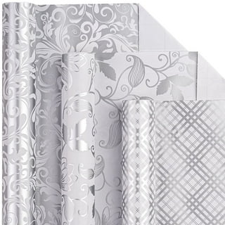 WRAPAHOLIC Reversible Wedding Wrapping Paper Roll & Silver Floral 56 Large  Plastic Gift Bag