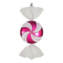 Pemberly Row 18.5" Plastic Flat Swirl Candy Christmas Ornament in Pink/White