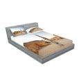 thumbnail image 2 of Ambesonne Galaxy Fitted Sheet & Pillow Sham Set, Planet Town Wars Image, Queen, Brown Blue, 2 of 2