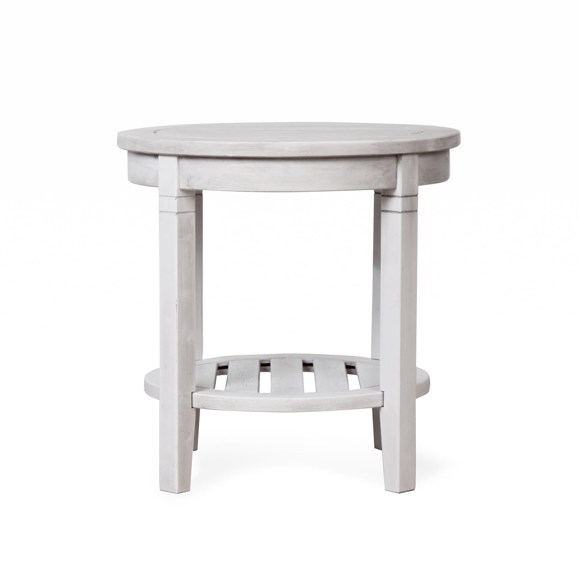 Alston Solid Wood Round Patio Side Table White Wash Finish