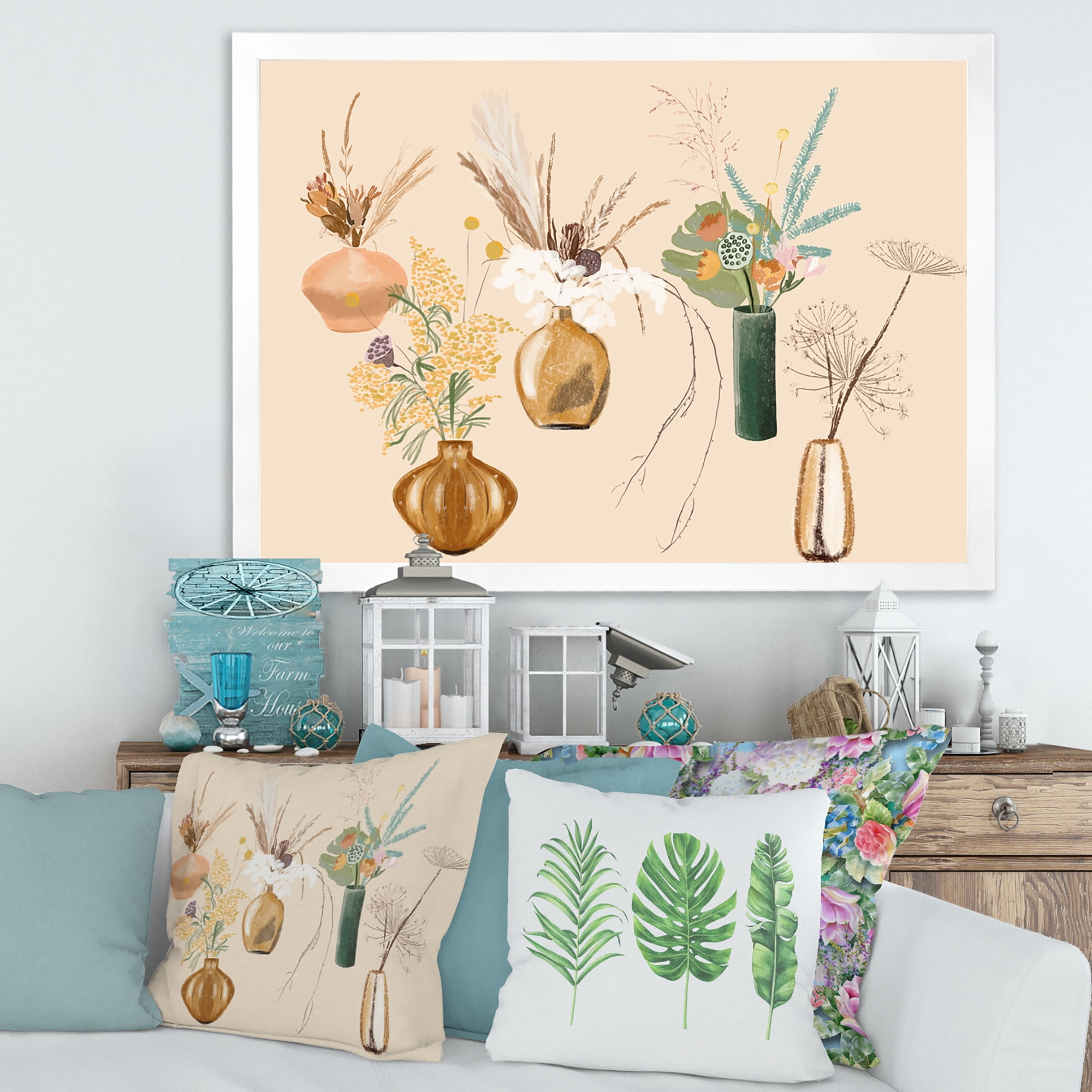 Designart 'Gold Vases With Bouquets Of Wildflowers III' Traditional Framed Art Print