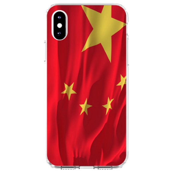 DistinctInk Clear Shockproof Hybrid Case for iPhone XS Max (6.5" Screen) - TPU Bumper, Acrylic Back, Tempered Glass Screen Protector - China Waving Flag Chinese