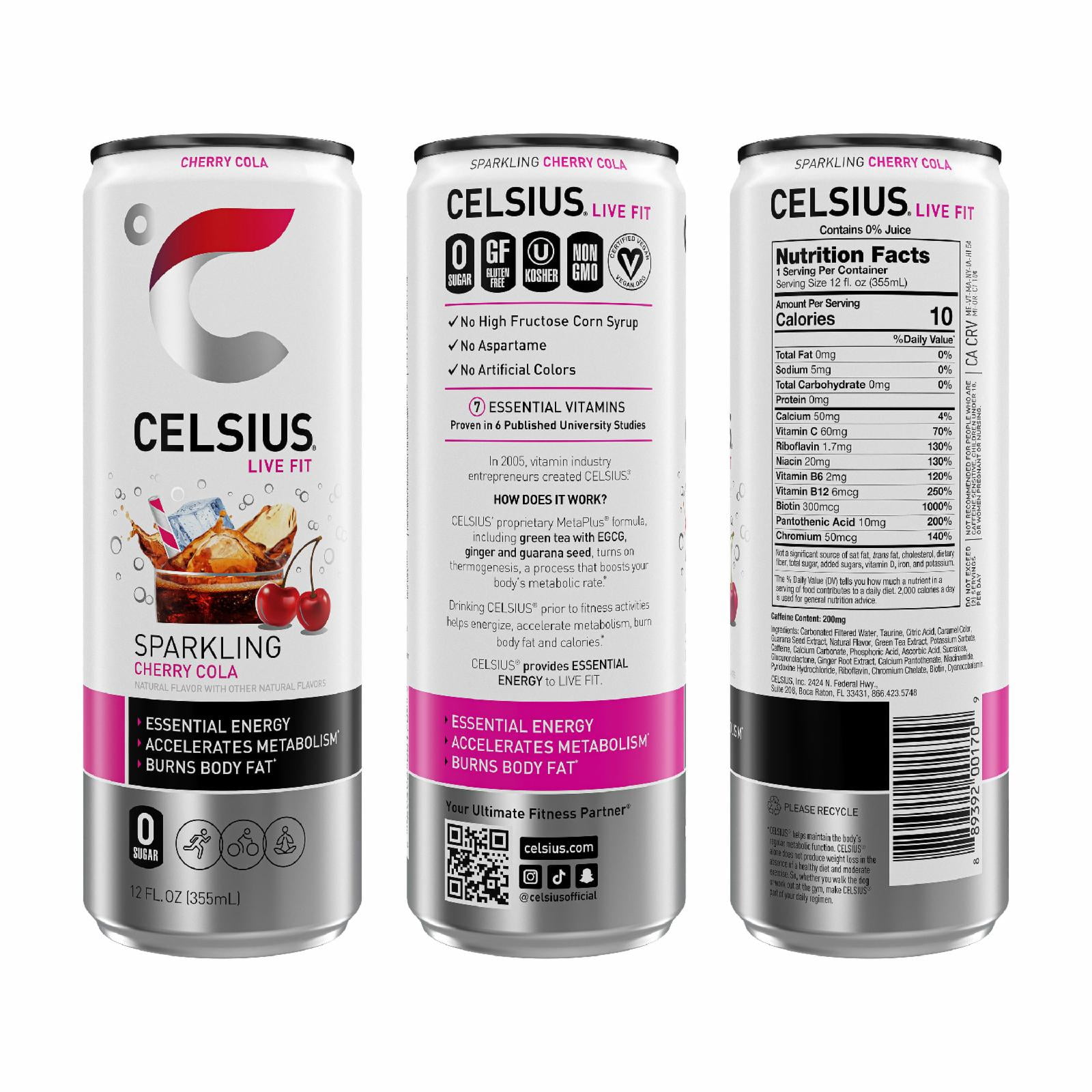 (5 pack) CELSIUS Sparkling Cherry Cola, Functional Energy Drink 12 fl oz Single Can