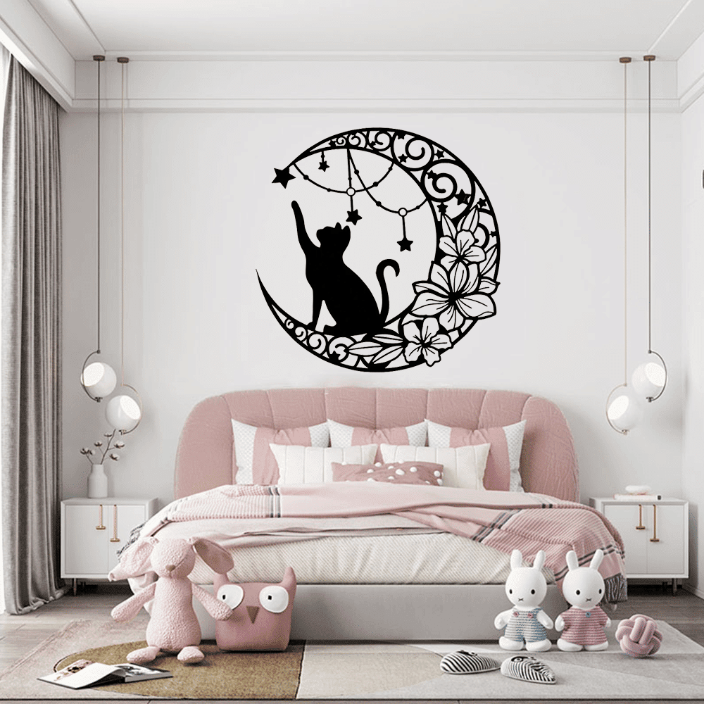 Gothic Black Cat Metal Wall Art Vintage Iron Decor for Halloween Garden Patio Living Room