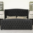 thumbnail image 4 of PLAUIN King Bed Frame with Velvet Upholstered Wingback Headboard, Button Tufted, Black, 4 of 7