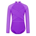 thumbnail image 3 of TTAO Kids Girls Sparkly Figure Ice Skating Leotards Long Sleeve Solid Color Gymnastics Unitard Bodysuit Purple 12, 3 of 5