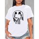 thumbnail image 1 of Women's Casual Graphic Tee - Black and White joyful Face Print, Short Sleeve Crew Neck T-Shirt, Lightweight Polyester Fabric, Spring/Summer Fashion Top, Ladies T Shirts, 1 of 7