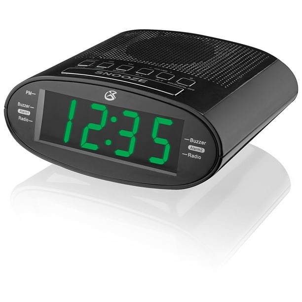 Bedside Alarm Clock Radio, Gpx C303b Black Green Led Digital Radio