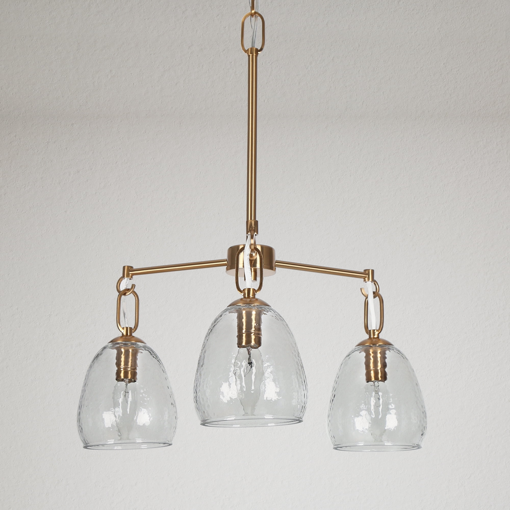 LNC Blobfish 3 -Light Polished Gold Textured glass Metal Chandelier