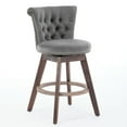 thumbnail image 3 of 26" Counter Height Bar Stools Set of 2, 360° Swivel Stools with Back & Hand-Tufted Button-Trimmed Edges, Upholstered Velvet on Wood Legs - Gray, 3 of 9