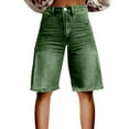 thumbnail image 2 of Green Women's Jeans Flare Denim Shorts for Women Wide Leg Denim Shorts Woman Vintage Floral Print High Waisted Straight Pants with Pockets, 2 of 4