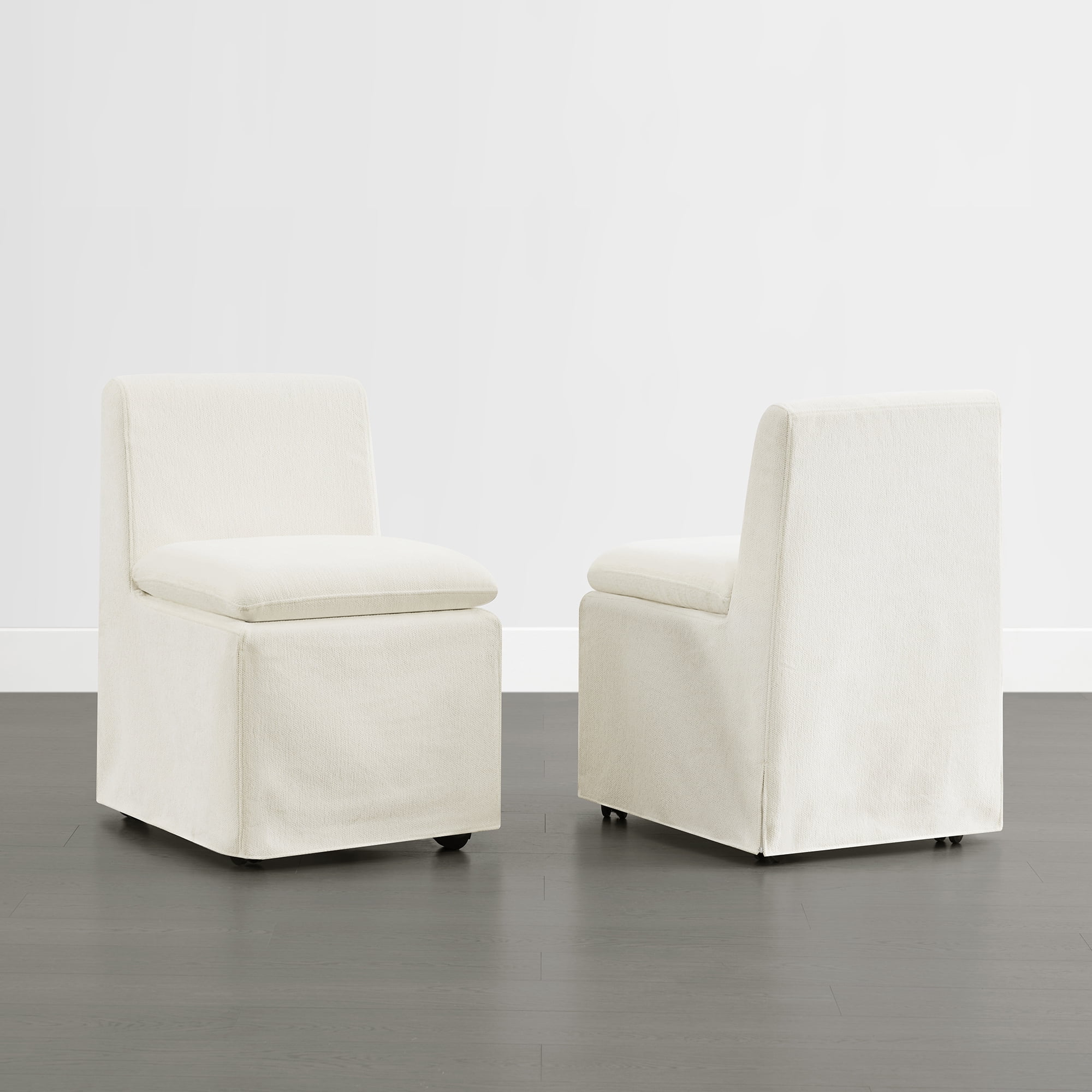 Spruce & Spring Armless Dining Chair with Casters and Washable Slipcover Set of 2, Linen in Fabric