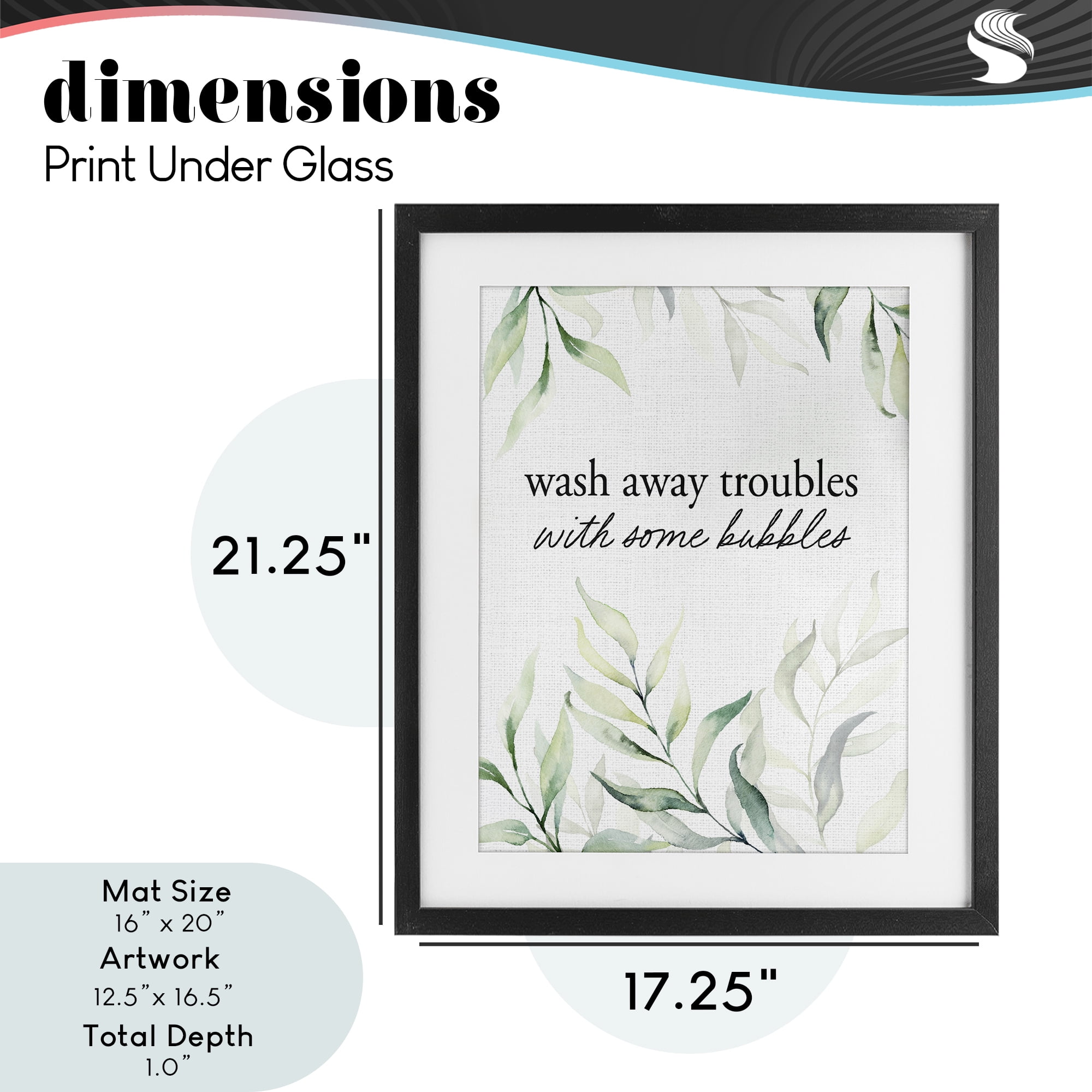 Zen Wash Away Troubles Black Framed Print Under Glass, design by Lettered and Lined
