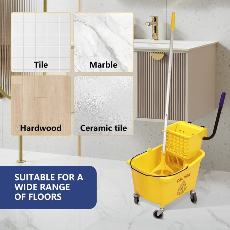 Midoneat Commercial Mop Bucket, 35 Quart Yellow, Side Press