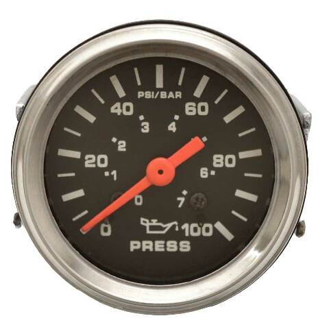Faria Boat Oil Pressure Gauge OP3102 | V3 Mechanical Silver Black