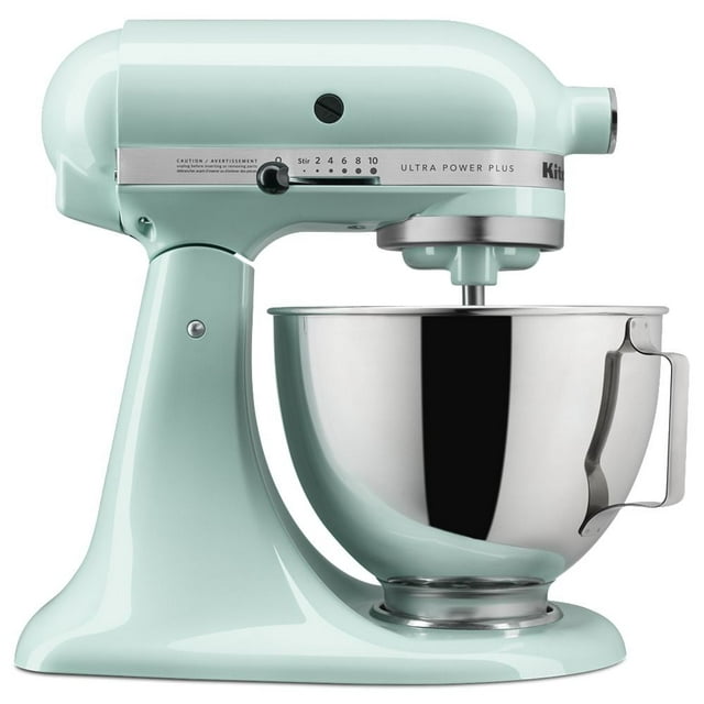 Light blue KitchenAid Ultra Power Plus Series 4.5-quart tilt-head stand mixer with stainless steel mixing bowl