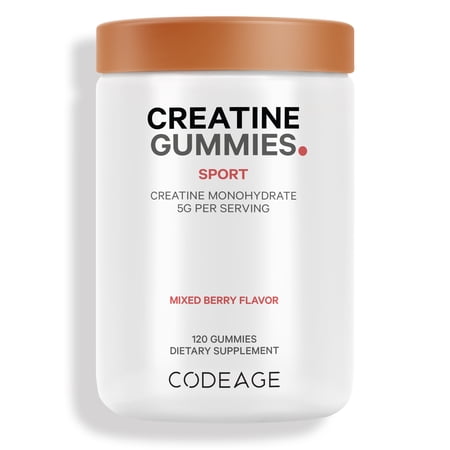 Codeage Creatine Monohydrate Gummies Supplement - 5000mg Creatine - AstraGin Panax & Astralagus - Sport Creatine Gummy - Mixed Berry Flavor - Kettlebell Shape Vitamins - Vegan - Non-GMO - 120 Gummies