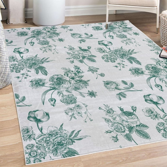 Botanical Decorative Rug, Vintage Floral Pattern Victorian Classic Royal Inspired Plants Modern Art, Quality Carpet for Bedroom Dorm and Living Room, 6 Sizes, Laurel Green, by Ambesonne