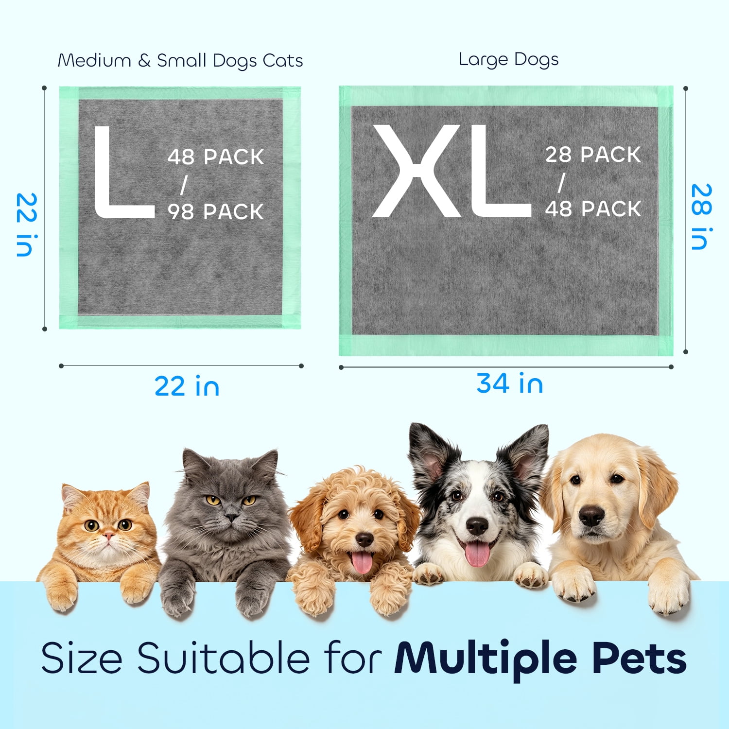 Pawtasy 34"x28" Extra Large Dog Pee Pads Charcoal Odor Control, Leak-Proof, Quick-Dry, Super Absorbent Disposable Puppy Pads for Training & Senior Dogs