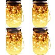 Solar Mason Jar Lights, 4 Pack 30 Leds Waterproof Fairy Firefly String Lights Build-in Glass Mason Jar, Best Patio Garden Decor Solar Hanging Lanterns Outdoor Warm White (4 Pack-Mason Jars Included