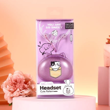 QearFun Cat Earbuds for Kids in-Ear Headphones,Kid Cable Wired Earbud,Earphone with Microphone and Lovely Earphones Storage Case,Ideal Gifts for School Girls and Boys (Purple)