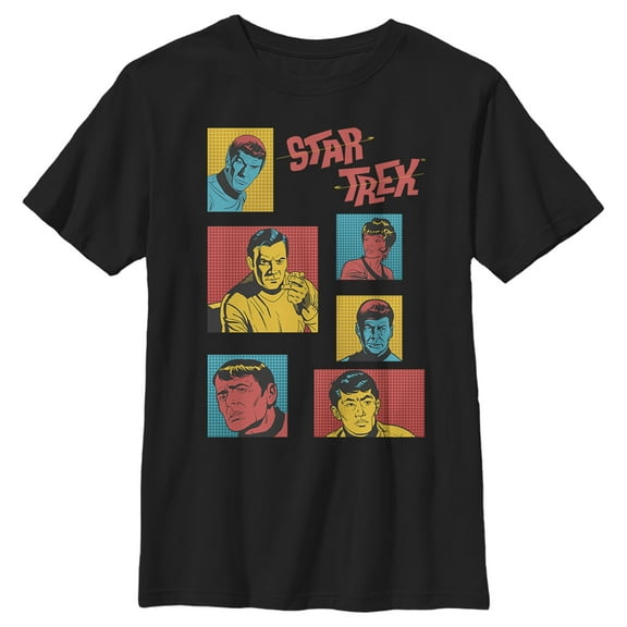 Boy's Star Trek: The Original Series Retro Character Squares Graphic Tee Black Medium