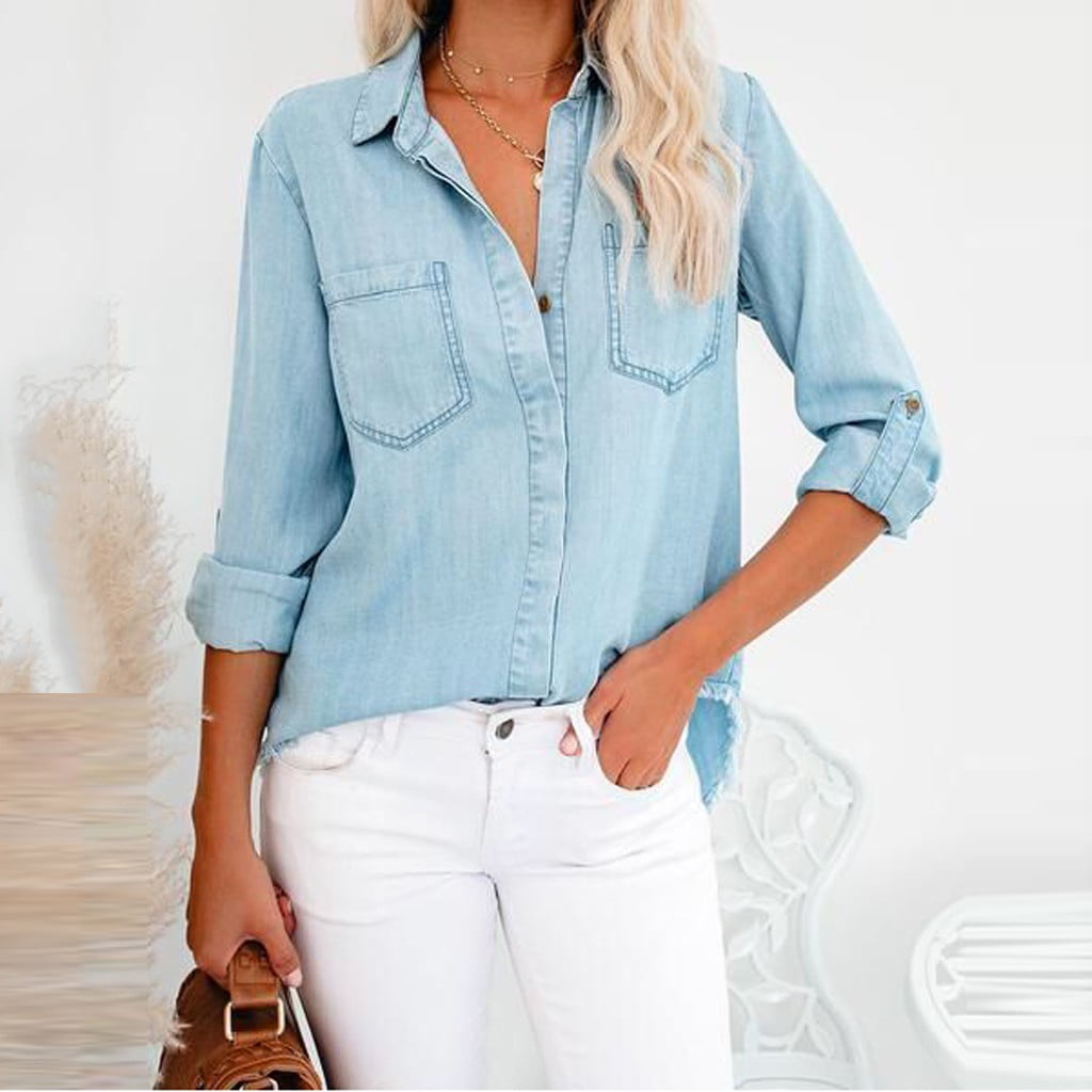 Fashion Blouses Denim Blouses Bershka Denim Blouse blue casual look 