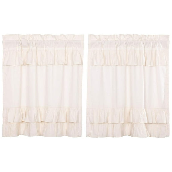 VHC Brands Simple Life Cotton Ruffled Tier Curtains, Light Creme, 2 Panels