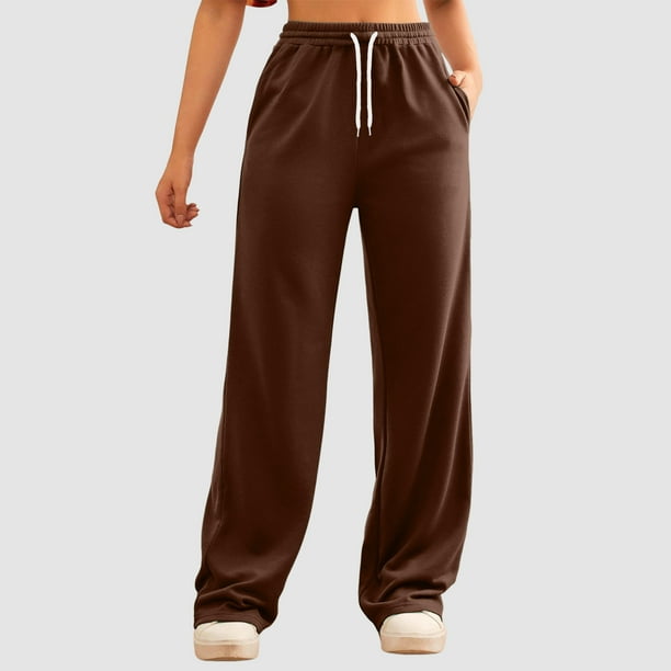 WILLBEST Pantalones Casuales para Mujer, con Bolsillos Inclinados, Pierna Ancha, Cómodos Pantalones Deportivos de Cintura Alta, Ropa Deportiva Versátil para Yoga con Bolsillos Chica