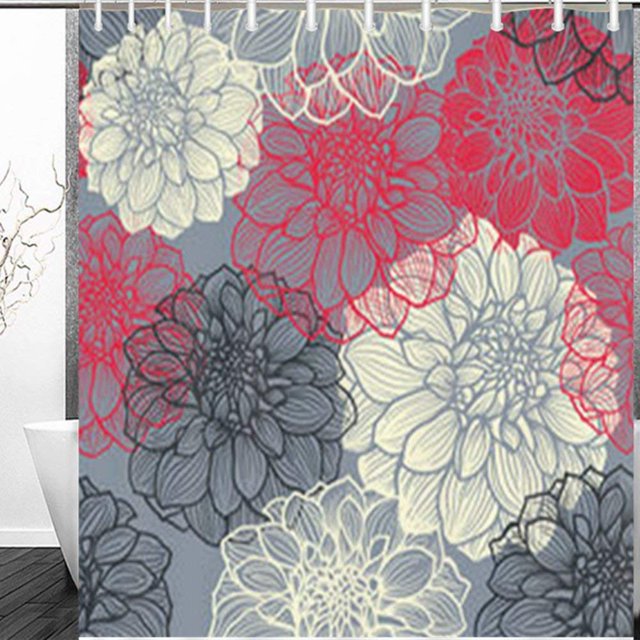 Cortina de Ducha ABPHQTO Flores Dibujadas a mano Dalia 150x180 cm