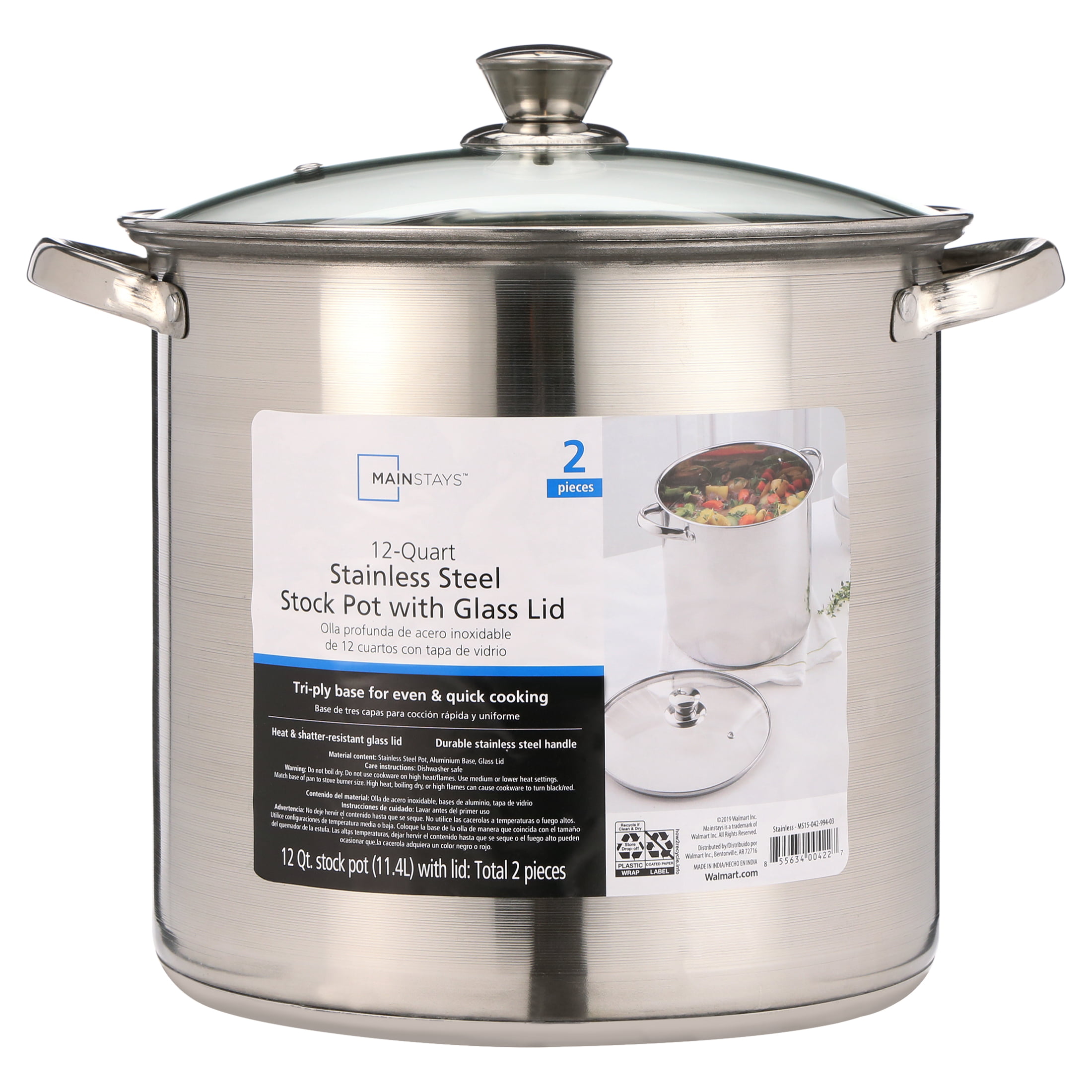 LIANYU 12 Quart Stock Pot with Lid, 18/10 12 QT Stainless Steel Soup Pot,  Tri-Ply Heavy Duty large Canning Pasta Pot, Big Deep Pot for Cooking