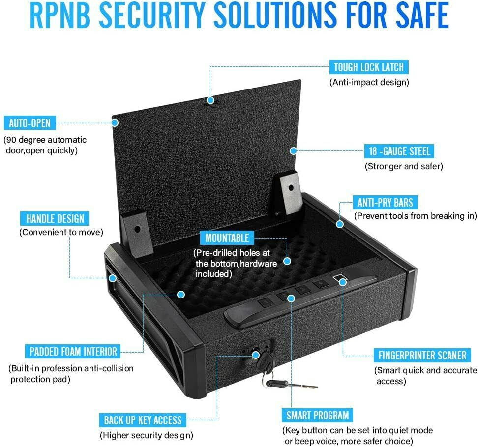 RPNB Gun Safe Biometric with 3 Access Ways for 2 Pistols
