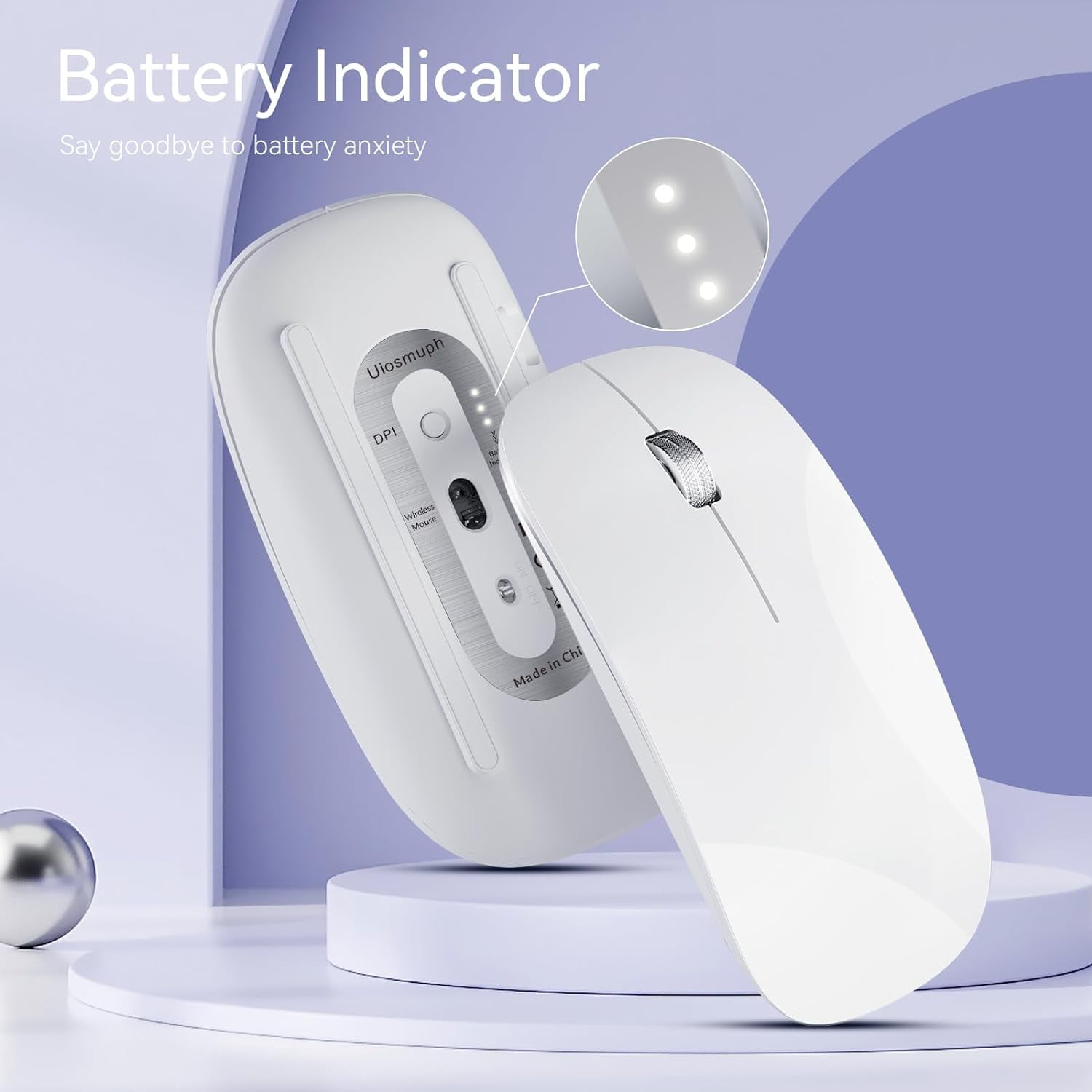 WL310 Bluetooth Silent Mouse, Ergonomic, Adjustable DPI, Silent Clicks, Bluetooth 5.0, Portable for Windows, Mac, and Chromebook, Grey