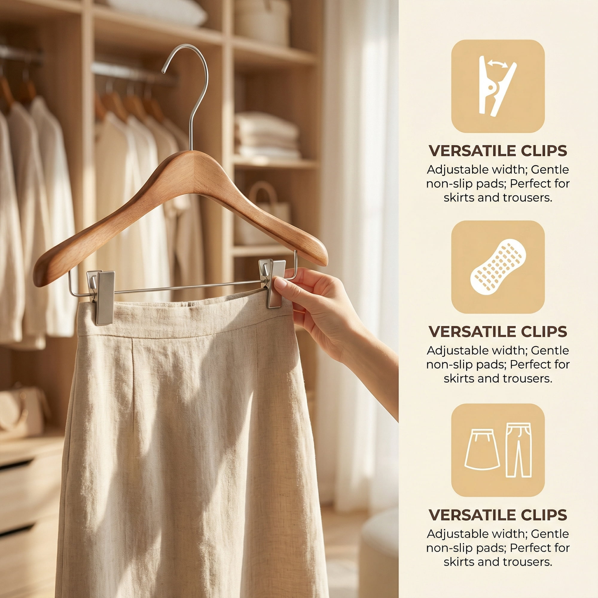 Unique Bargains 2Pcs Wood Space Saving Storage Pants Shirts Hanger Clip