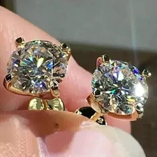 2Ct Round Lab Created Moissanite Solitaire Stud Earrings 14K Yellow Gold Plated